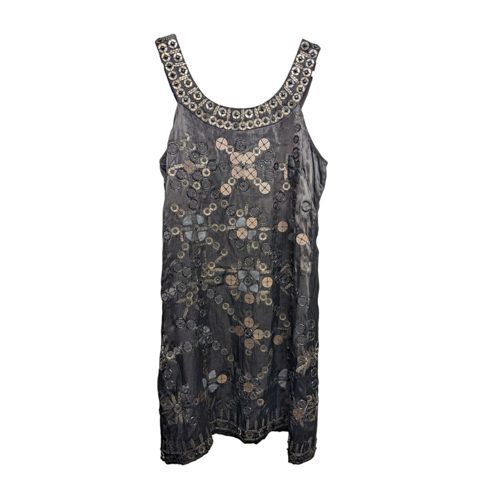 Anthropologie by Conditions Apply Black Dress Metal Beaded Silk Lined Small Flaw